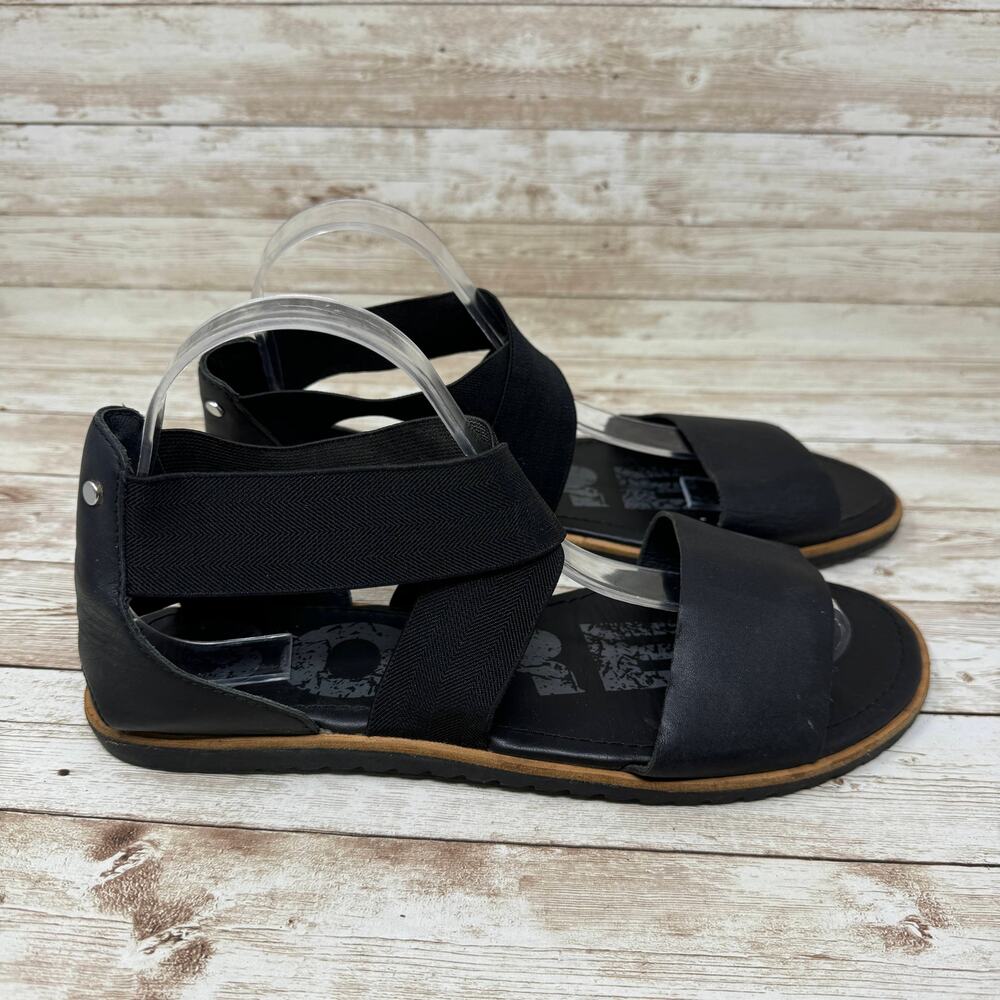 Sorel Ella 1787541010 Black Leather Strappy Ankle Sandals Women's Size 10